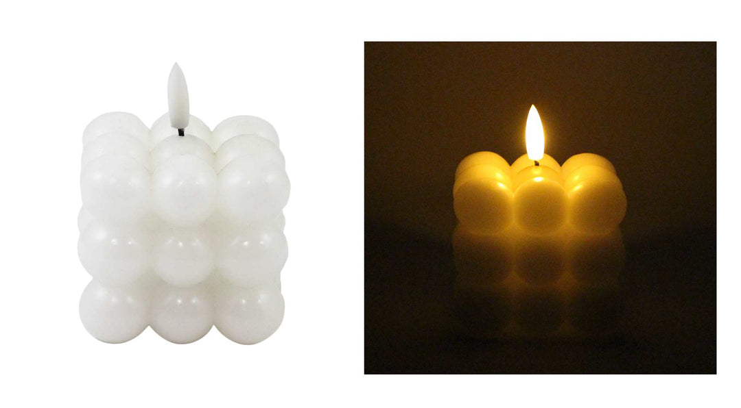 Small White Bubble Cube LED Candle