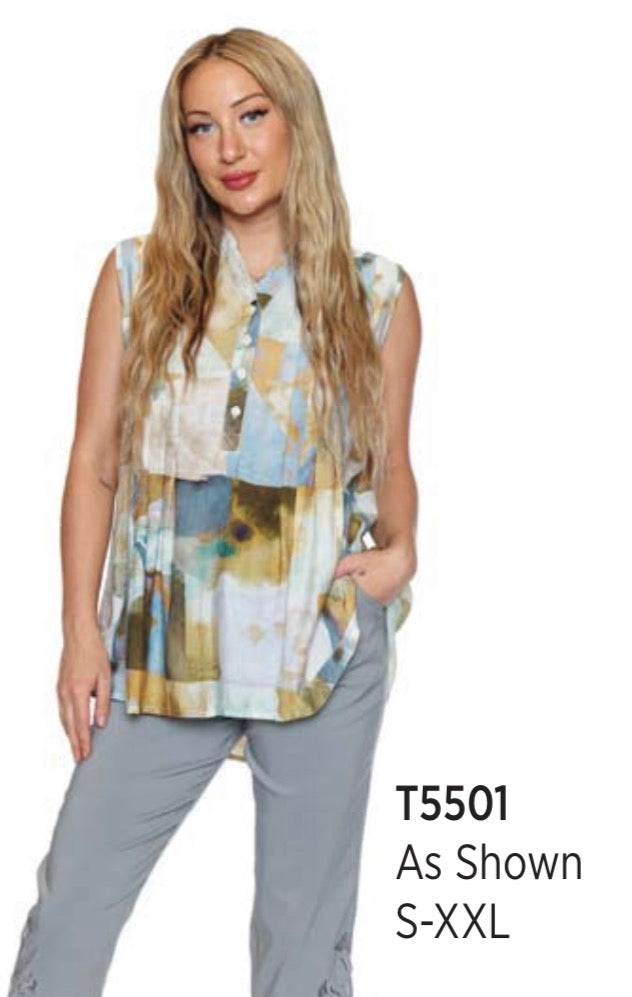 Sleeveless Multi Color Pattered Blouse