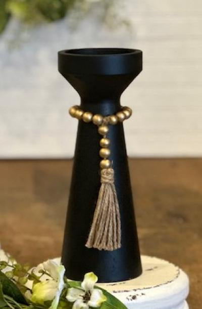 Black Pillar Candle Holder W/Beads