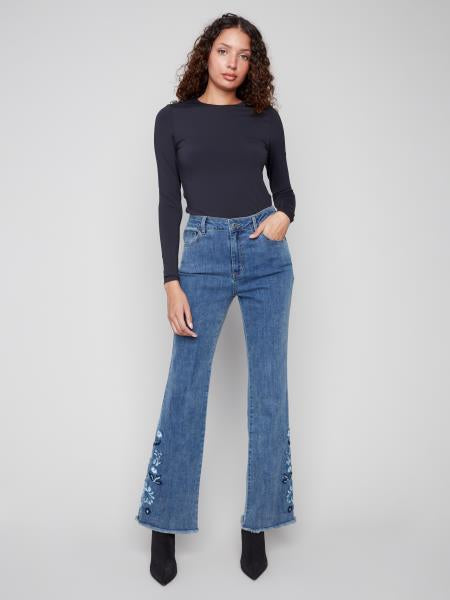 Flared Floral Embroidered Jeans