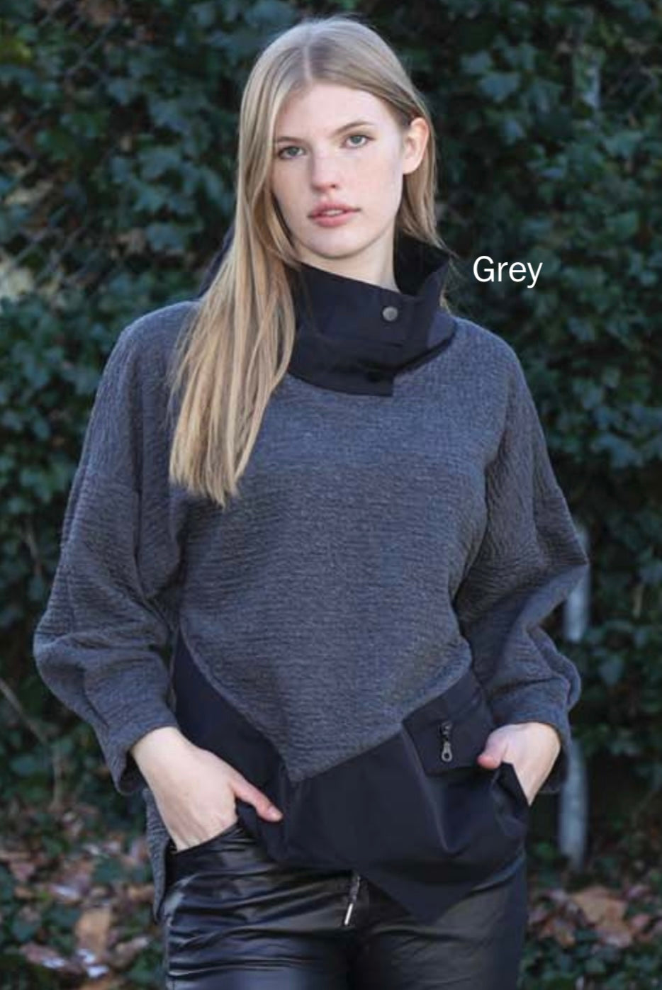 Grey Mock Neck Multi Zipper Top