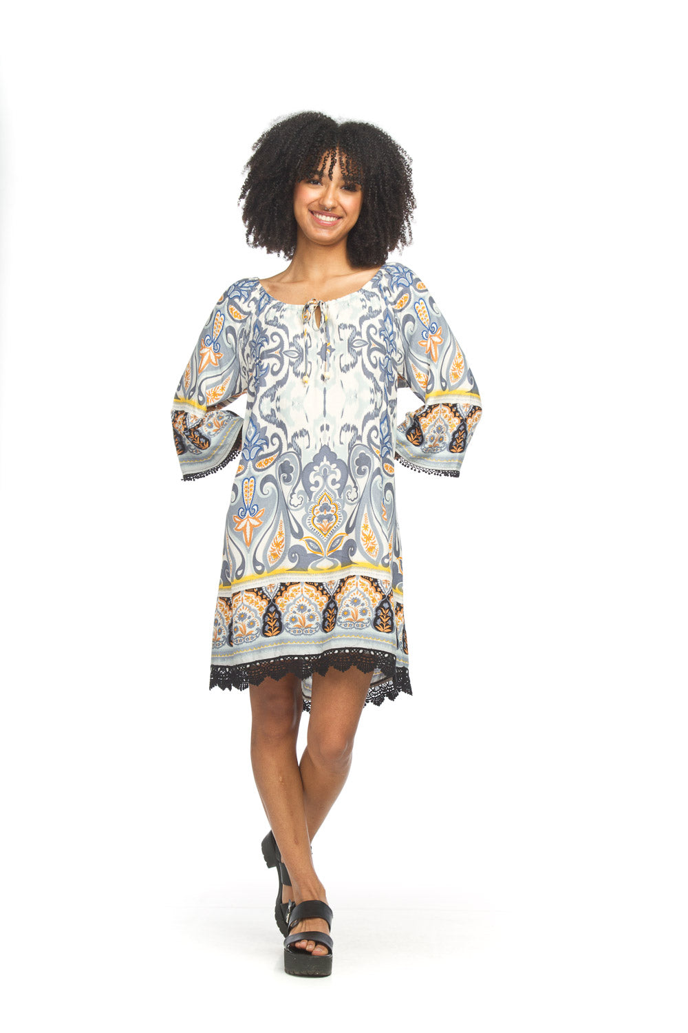 Global Border Print Off The Shoulder Dress