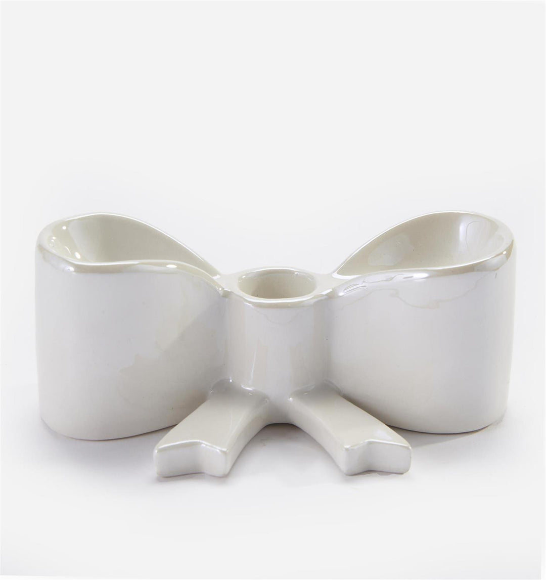 White Bow Design Taper Holder