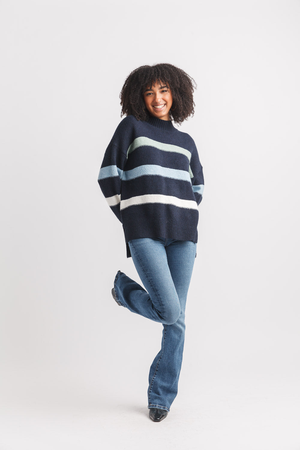Striped Knit Mock Neck Sweater