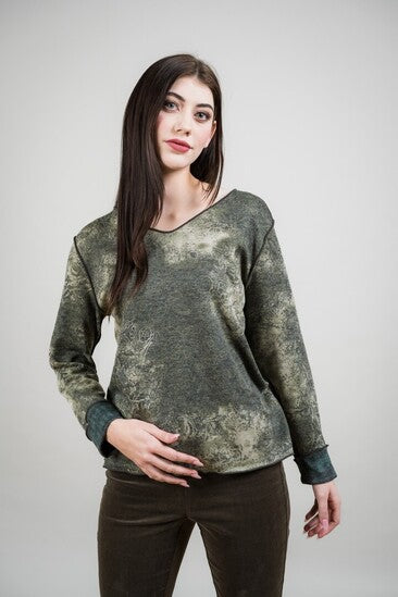 Reversible Olive Abstract Long Sleeve