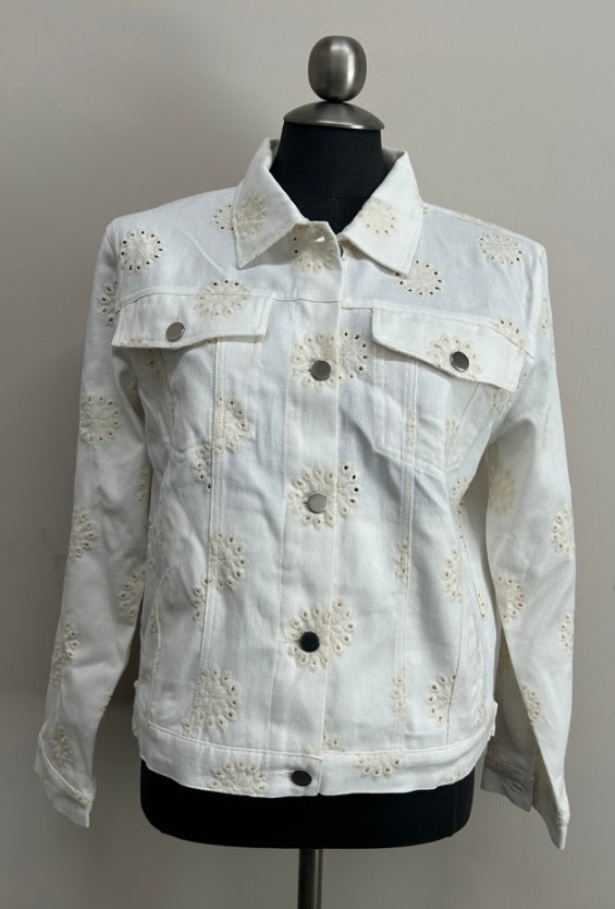 White Eyelet Detail Denim Jacket