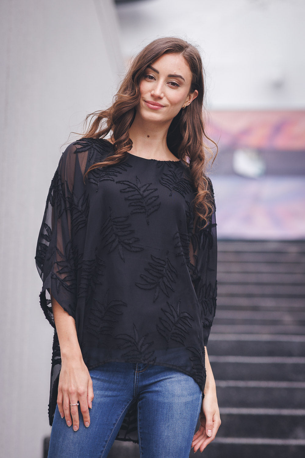 Burnout Leaves Print Blouse