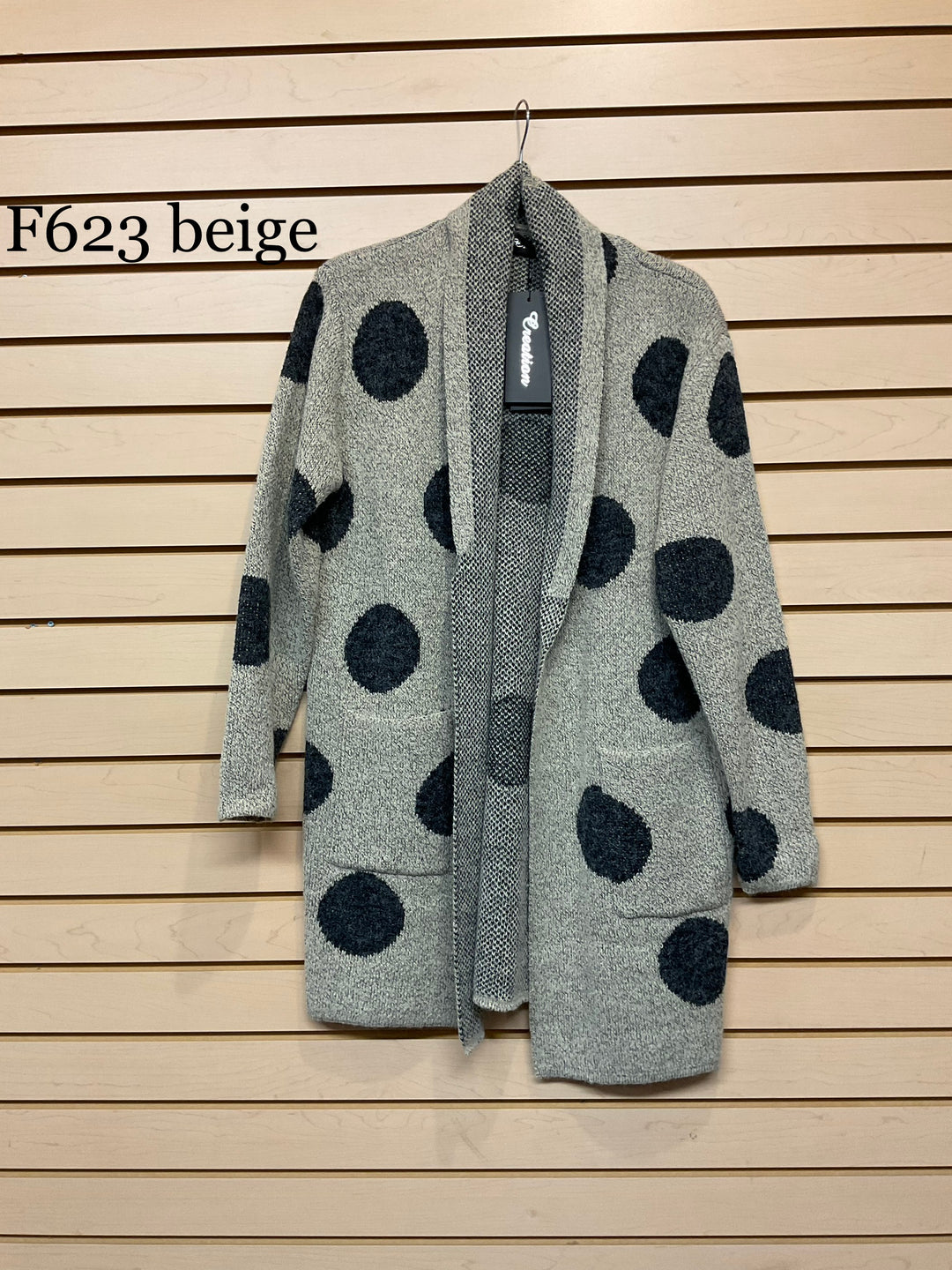 Beige Polka Dot Long Cardigan