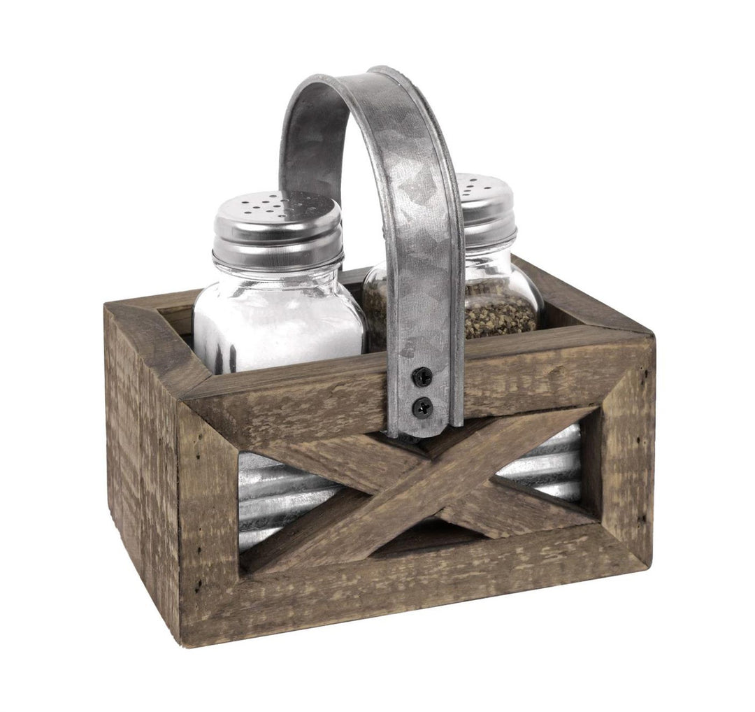 Glass Salt & Pepper Shaker In Barn Door Look