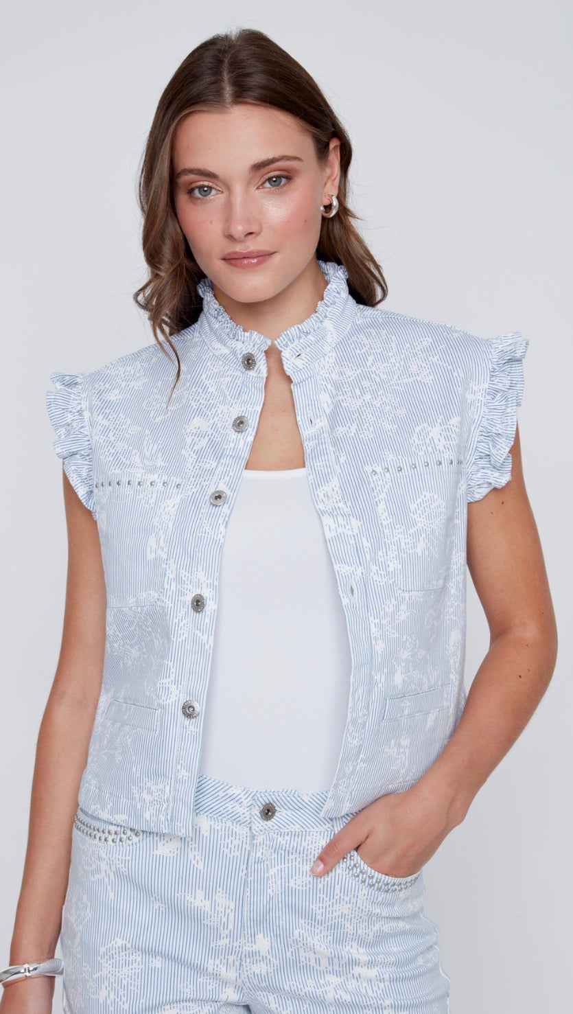 Ruffle Sleeve Denim Short Vest