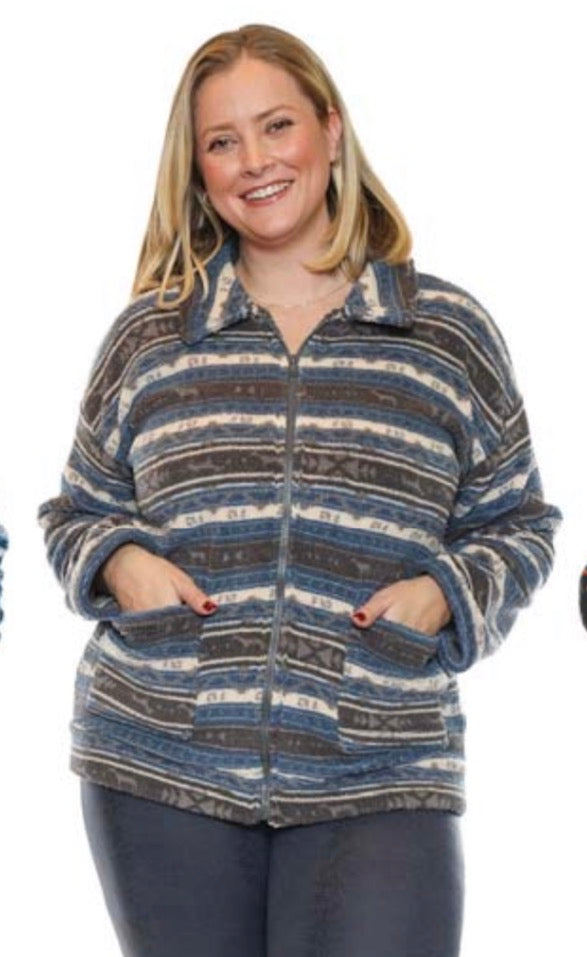 Full Zip Sherpa Western Print Jacket