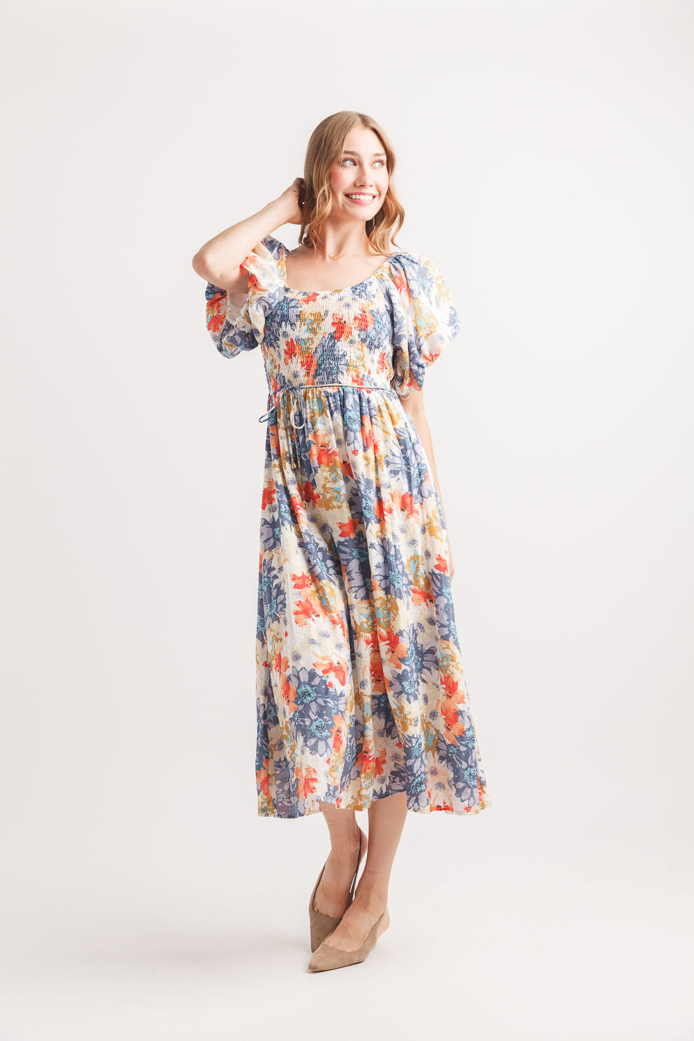 Floral Smocked Puff Sleeve Dress