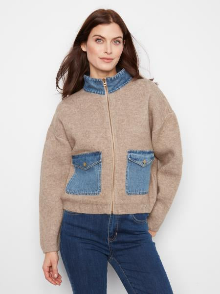 Long Sleeve Zip Up Denim Collar Jacket