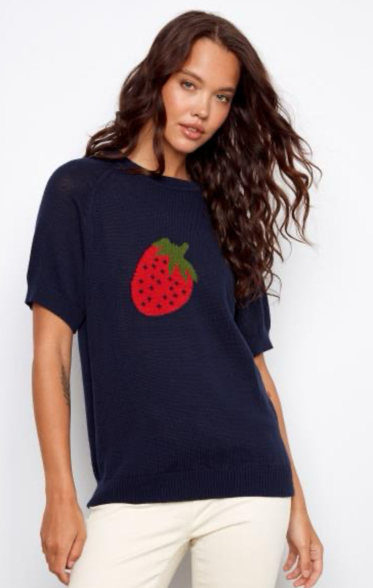 Short Sleeve Strawberry Crew Knit Top