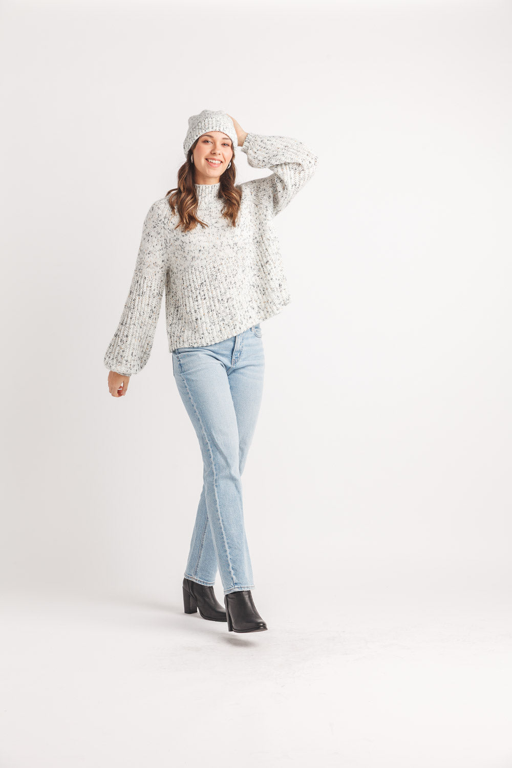 Speckled Ribbed Detail Mock Neck Sweater – Willow Creek Clothing