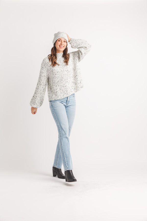 Speckled Ribbed Detail Mock Neck Sweater