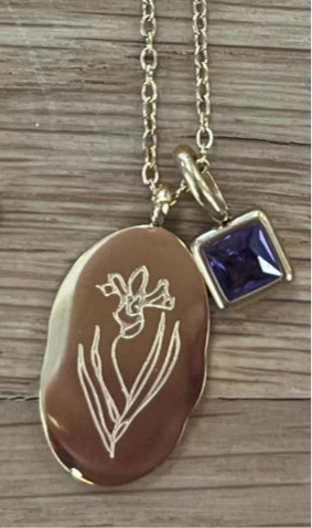 Gold Birth Flower Necklace W/Charm