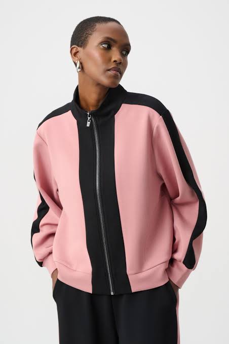 Collared Zip Up Pink & Black Jacket