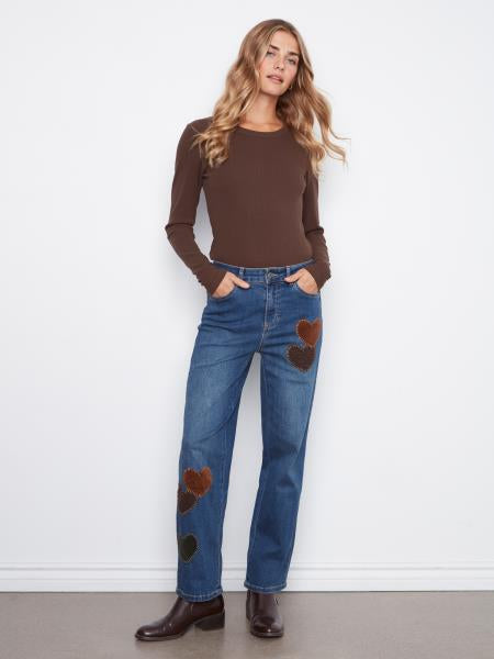 Straight Leg Pant W/Corduroy & Leopard Heart Patches