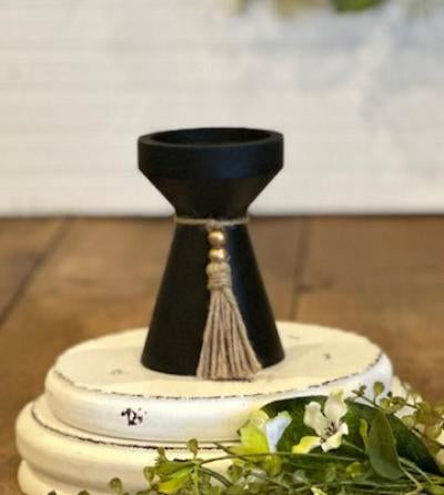 Black Pillar Candle Holder W/Beads