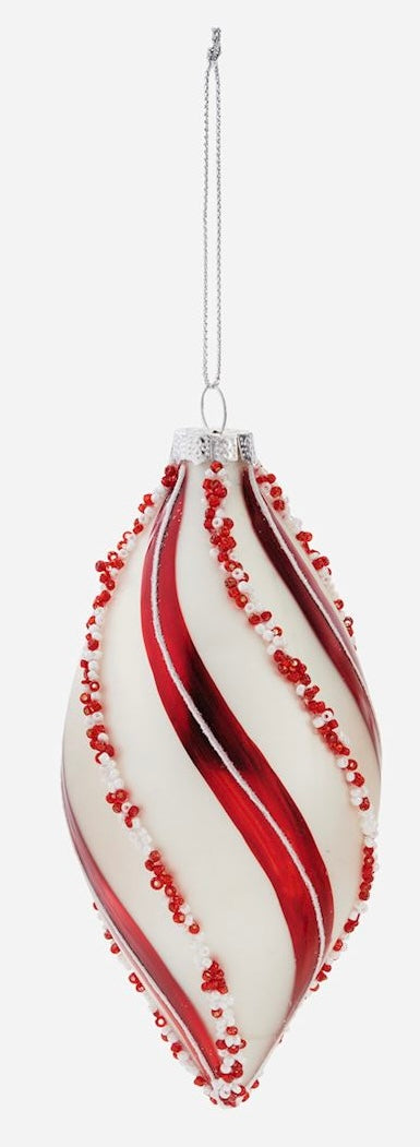 Beaded Peppermint Swirl Glass Ornament