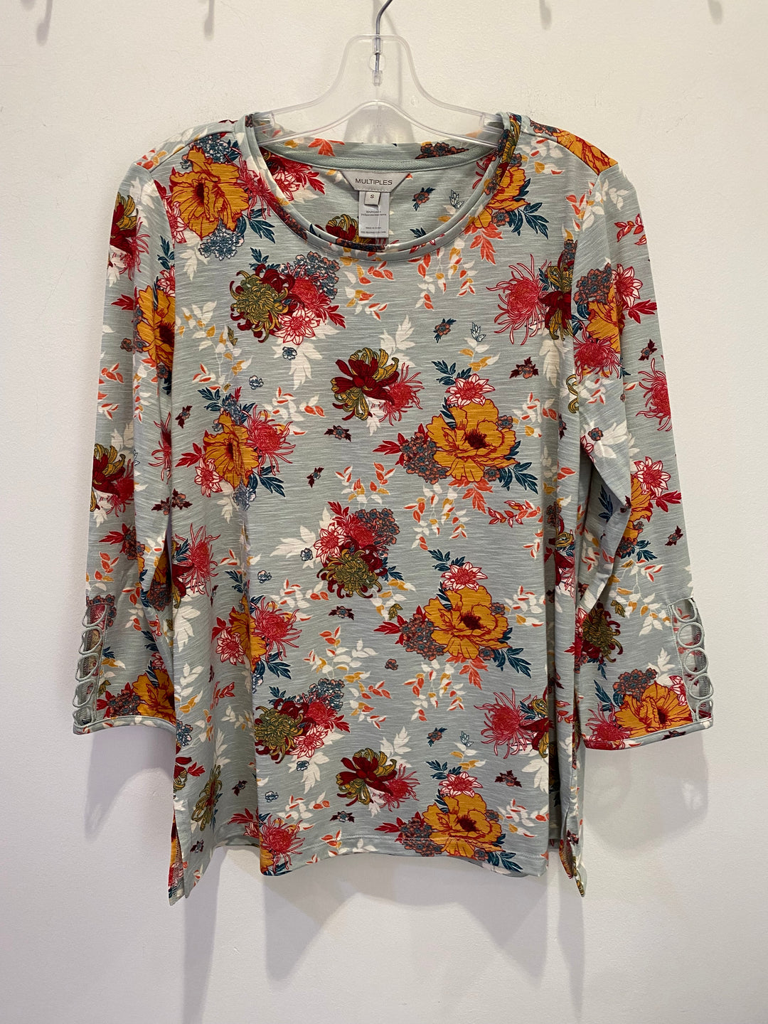 3/4 Sleeve Printed Top W/Lace
