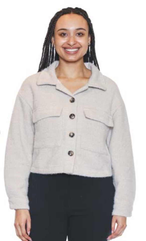 Cropped Button Front Beige Jacket