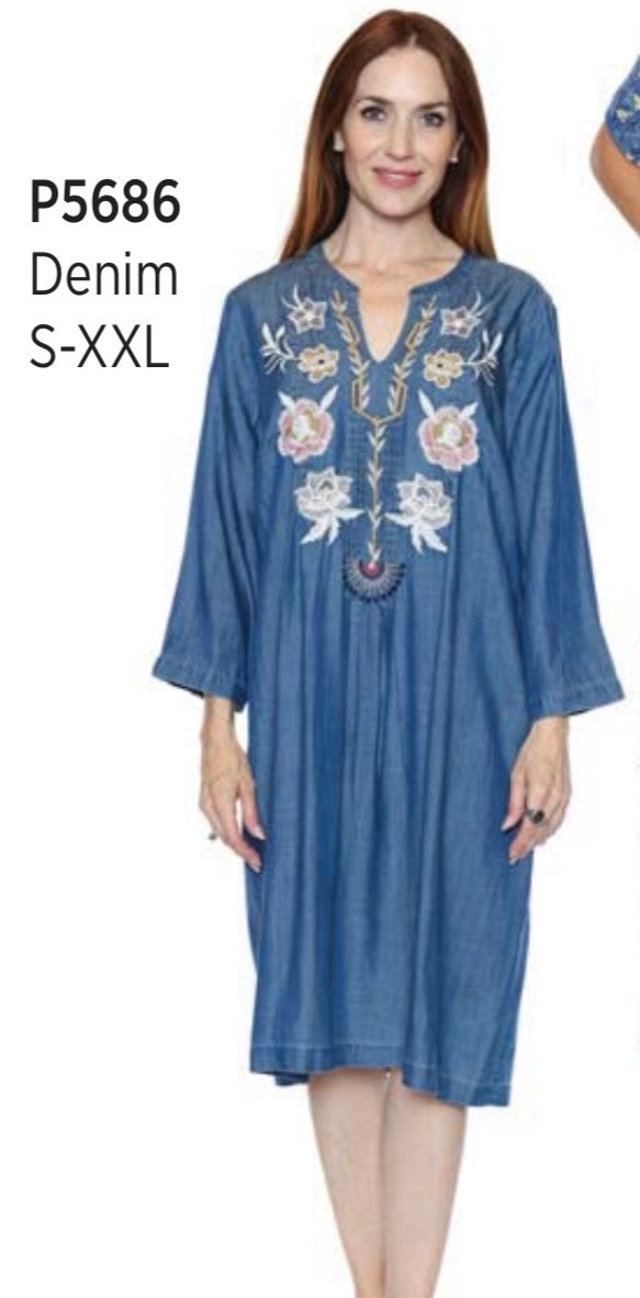 Long Sleeve Flower Embroidery Dress