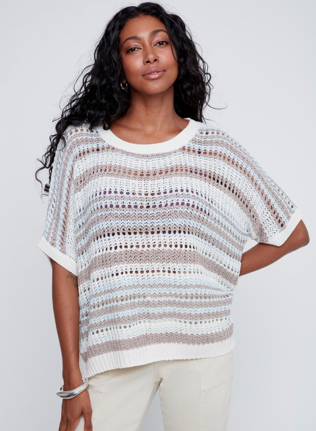 Stripped Short Sleeve Knit