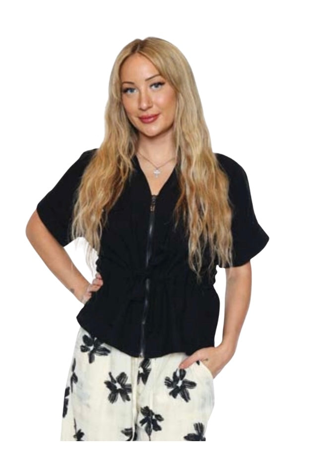 Collared Short Sleeve W/Zipper Detail
