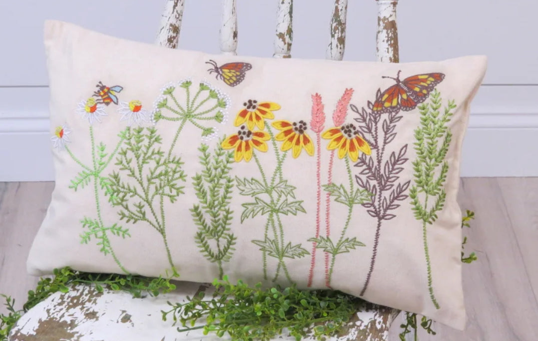Embroidered Wild Flower Pillow