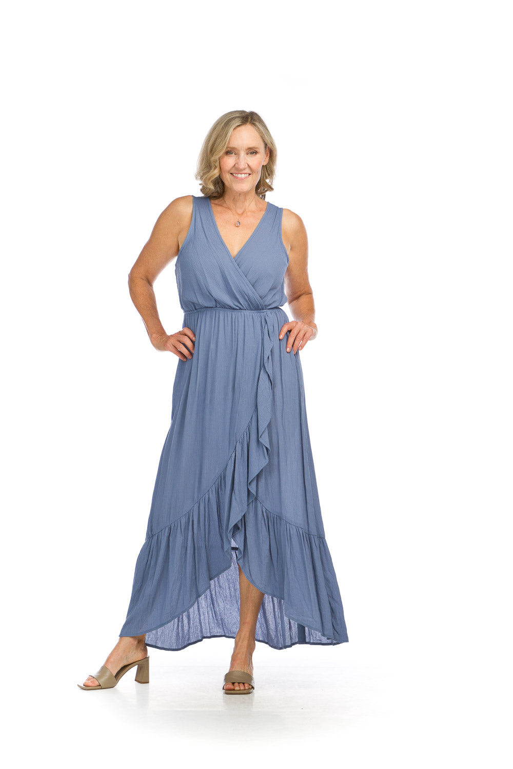 Crinkle Ruffle Trim Maxi Dress