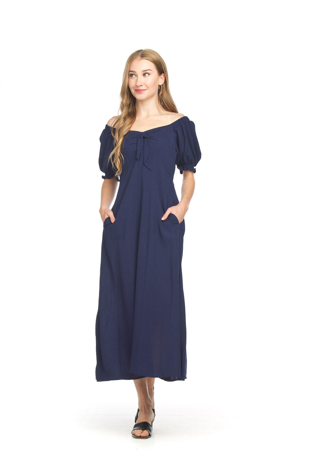 V Neck Midi Dress W/Pockets