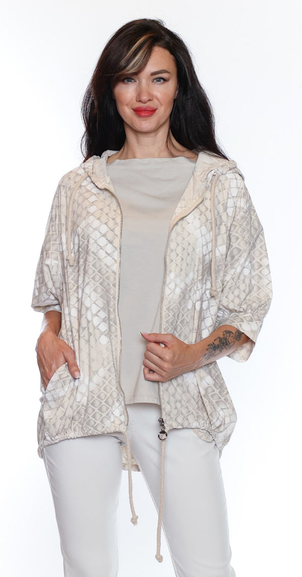 Hooded 3/4 Sleeve Zip Up Top