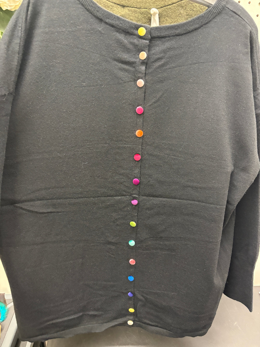 Black Knit Sweater W/Colorful Back Buttons