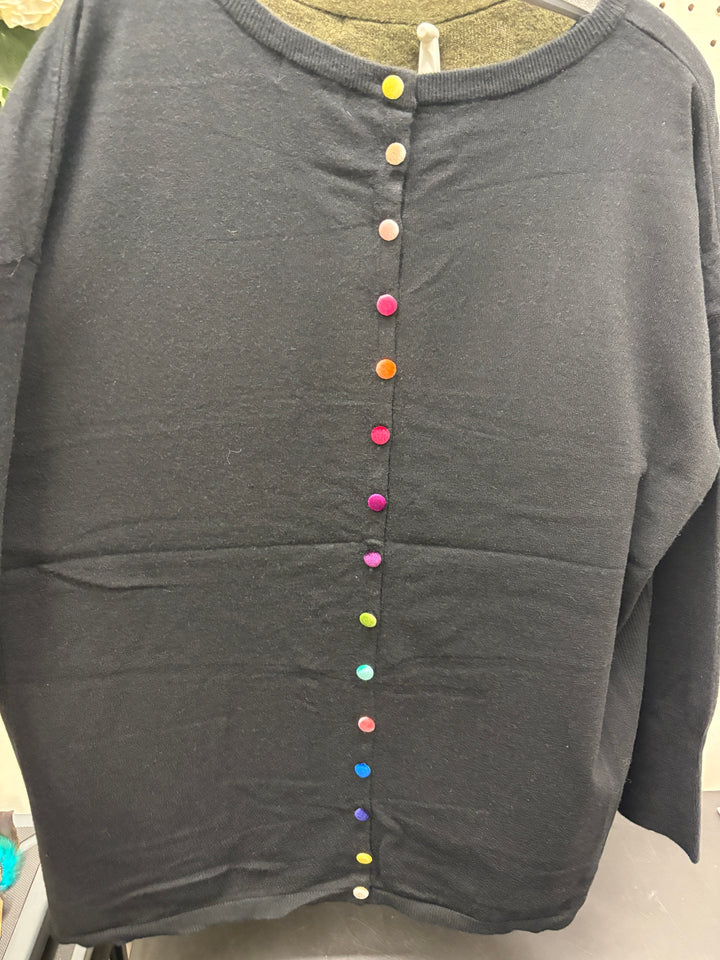 Black Knit Sweater W/Colorful Back Buttons