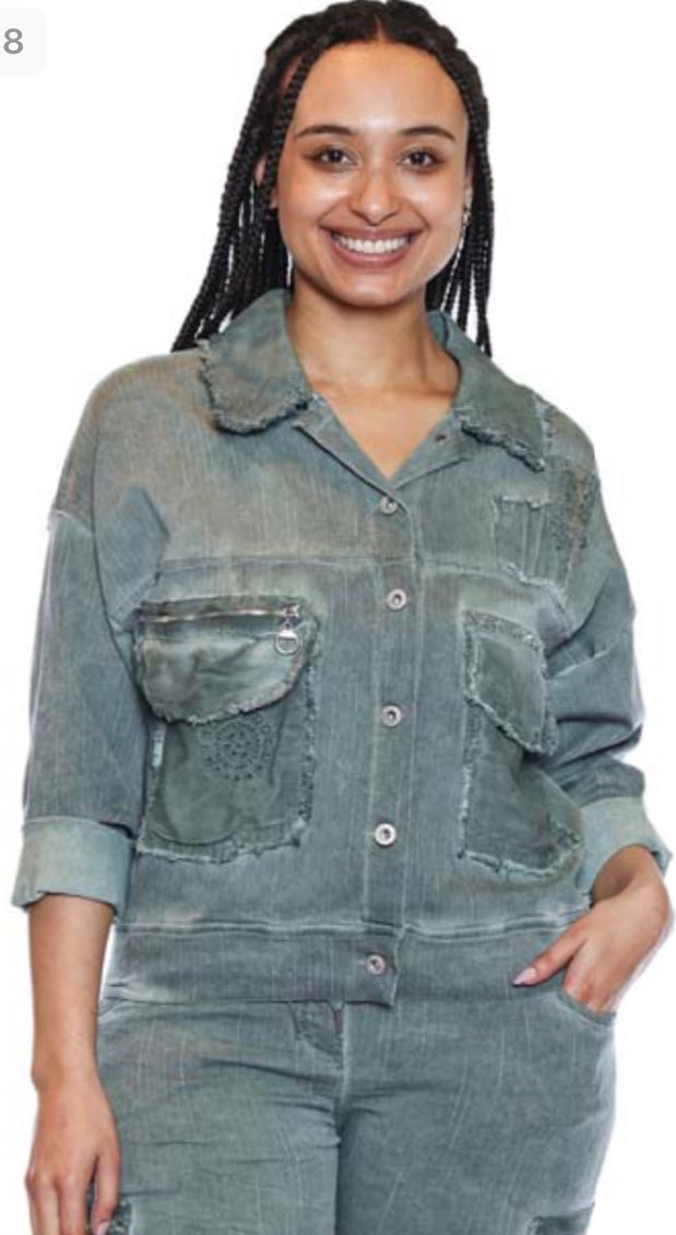 Cropped Button Front Jacket