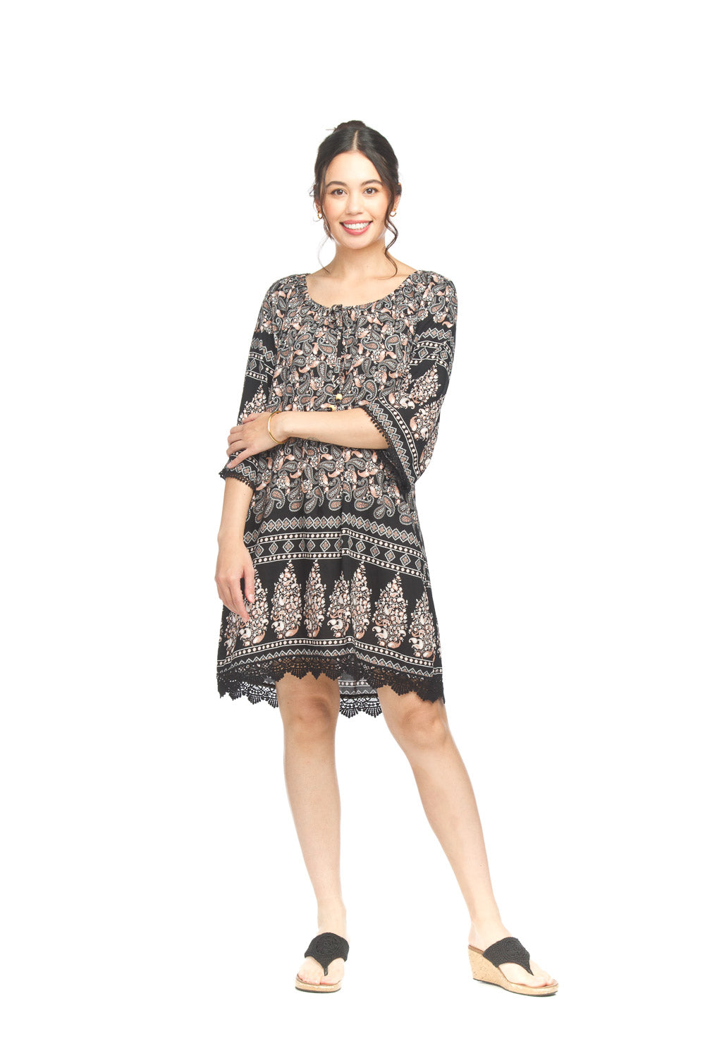 Off The Shoulder Border Print Dress