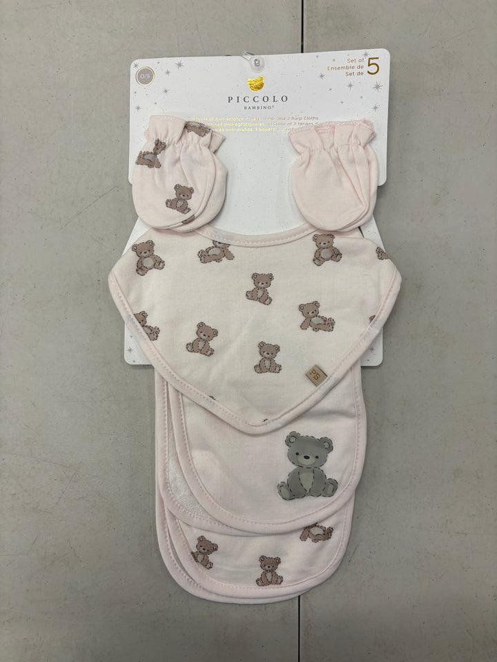 5pc Mitts,Bibs & Burp Cloth