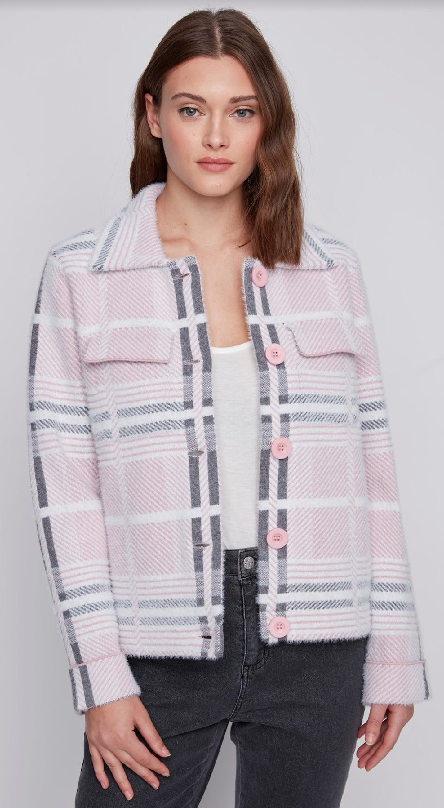 Plaid Short Button Front Jacket