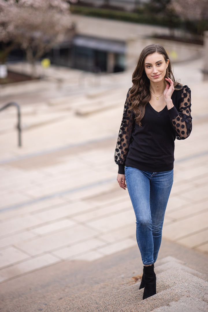 Polka Dot Vneck Sweater