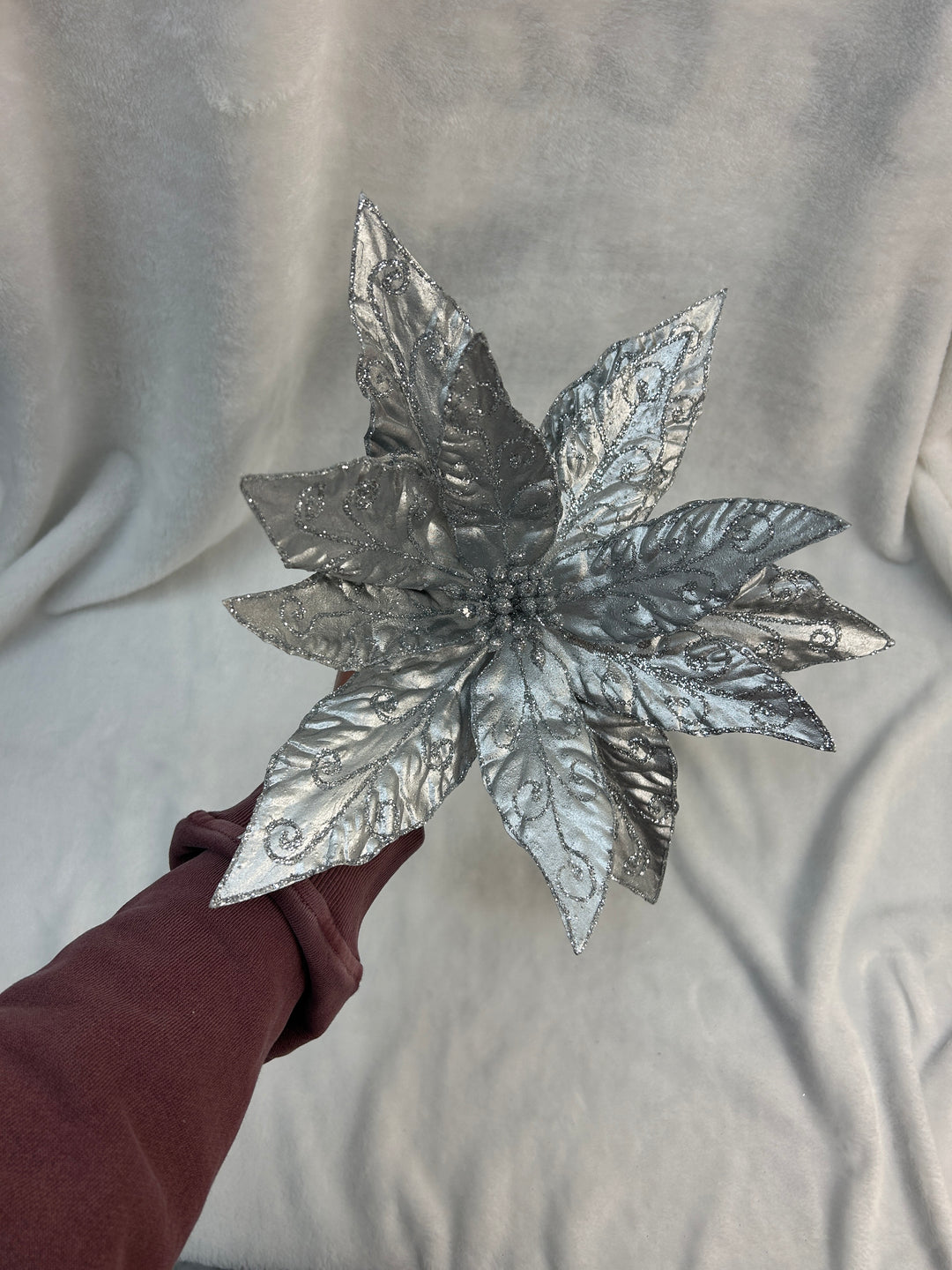 22” Metalic Silver Poinsettia