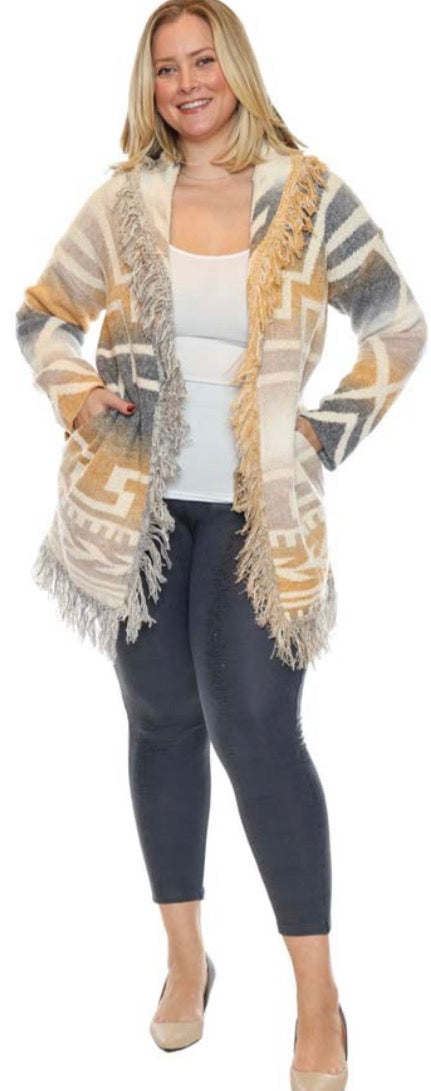 Multicolor Cardigan W/Fringe