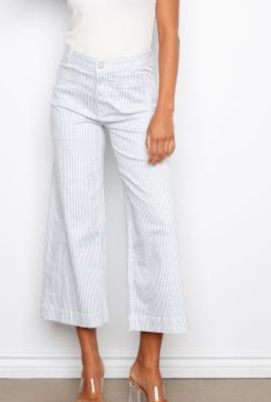 Stripped Twill Cropped Patch Pocket Flare Pant