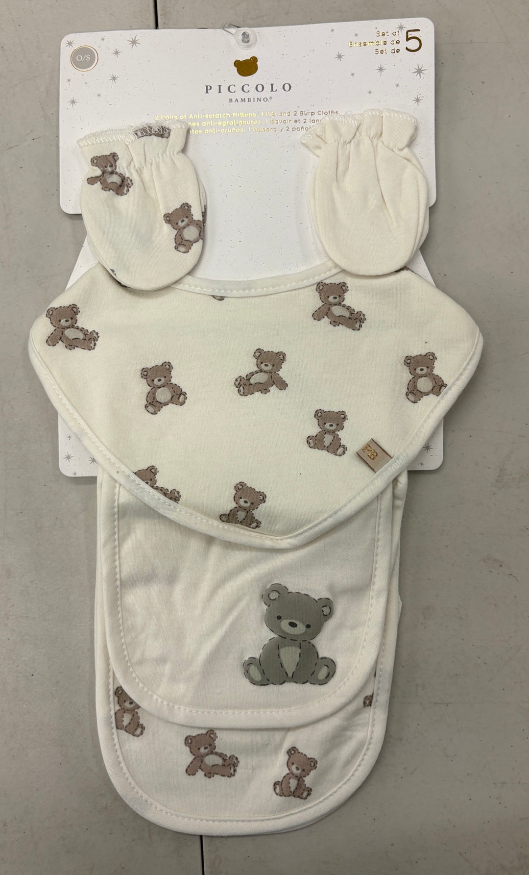 5pc Mitts,Bibs & Burp Cloth