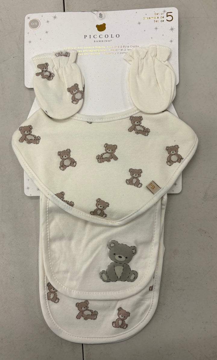 5pc Mitts,Bibs & Burp Cloth