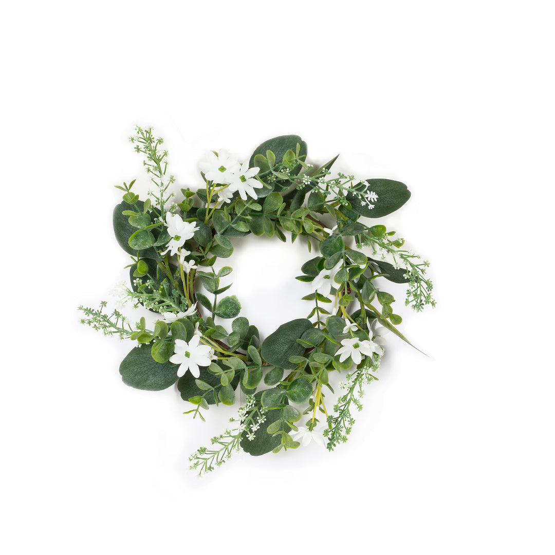 12” White Flower & Eucalyptus Candle Ring