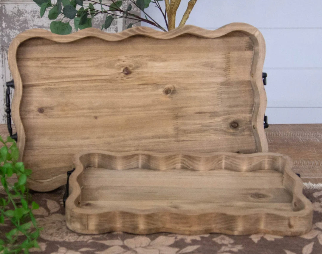 Scalloped Natural Wood Tray