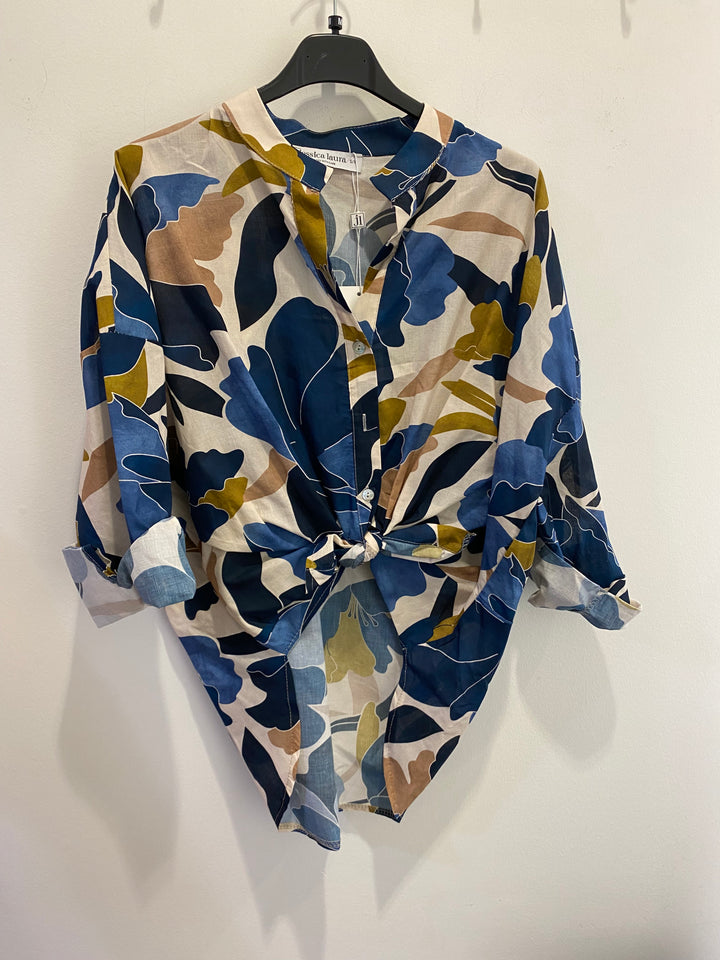 Dressy Patterned Collared Blouse