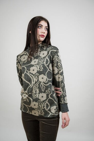 Reversible Floral Mock Neck Long Sleeve